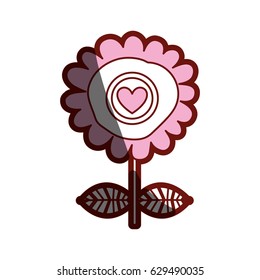 red contour of sunflower with emblem of heart vector illustration