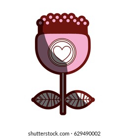 red contour of tulip flower without petals and emblem of heart vector illustration