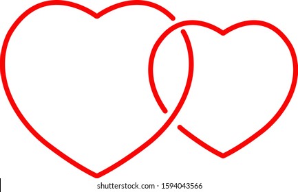 Red contours of two hearts. Red hearts on a white background. To the day of St. Valentine. Love. Vector illustration.