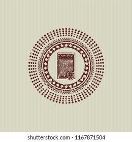 Red contract icon inside distress rubber grunge stamp