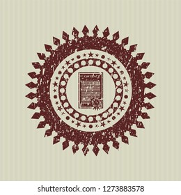 Red contract icon inside distressed rubber seal with grunge texture