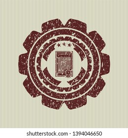 Red contract icon inside rubber grunge texture stamp
