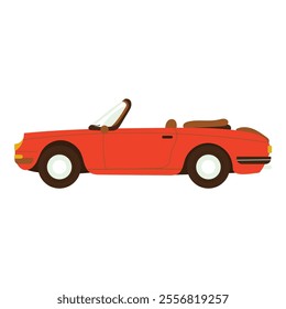 a red convertible car with a sleek design, brown interior seats, and white-rimmed wheels, evoking a classic, stylish, and adventurous vibe.