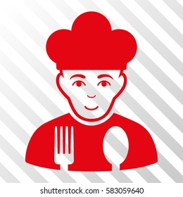 Red Cook toolbar pictogram. Vector pictogram style is a flat symbol on diagonally hatched transparent background.