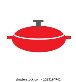 red cooking pot flat simple illustration. Home and kitchen series. Tableware food and dishes.
