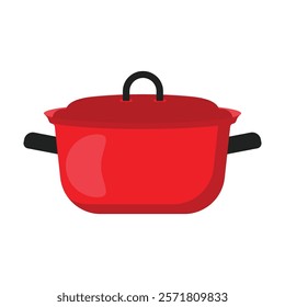 Red cooking pot flat vector illustration isolated on white background