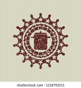 Red cooking pot icon inside distress rubber grunge stamp