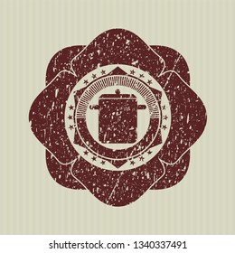 Red cooking pot icon inside rubber grunge texture stamp