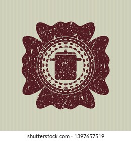 Red cooking pot icon inside distressed rubber grunge seal