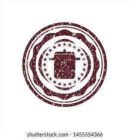 Red cooking pot icon inside distress rubber stamp