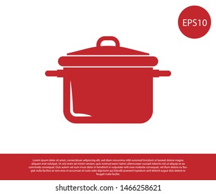 Red Cooking pot icon isolated on white background. Boil or stew food symbol.  Vector Illustration