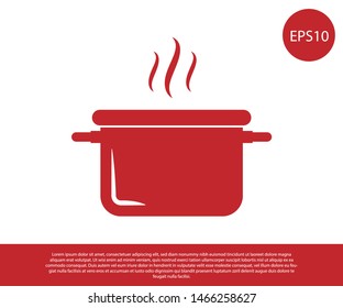 Red Cooking pot icon isolated on white background. Boil or stew food symbol.  Vector Illustration