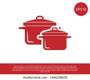 Red Cooking pot icon isolated on white background. Boil or stew food symbol.  Vector Illustration