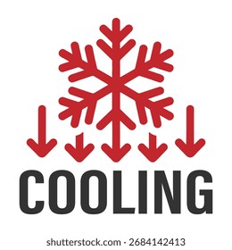 Icono rojo del copo de nieve de la refrigeración para el aire acondicionado y la etiqueta del control de la temperatura