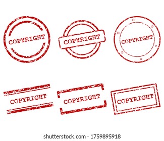 Red copyright stamps on white