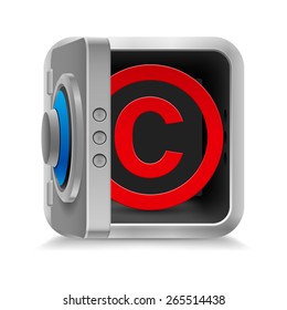 Red copyright symbol inside the safe  on the white background