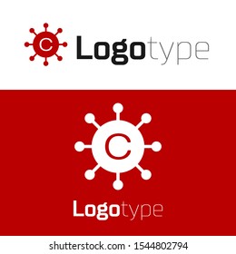 Red Copywriting network icon isolated on white background. Content networking symbol. Copyright sign. Copywriting network sign. Logo design template element. Vector Illustration