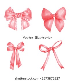 Red Coquette Bow Watercolor - Vintage girly Christmas bow hand painted illustrations, perfect for holiday designs.