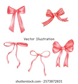 Red Coquette Bow Watercolor - Vintage girly Christmas bow hand painted illustrations, perfect for holiday designs.