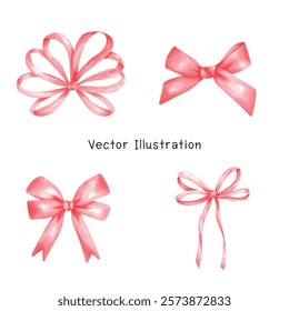 Red Coquette Bow Watercolor - Vintage girly Christmas bow hand painted illustrations, perfect for holiday designs.