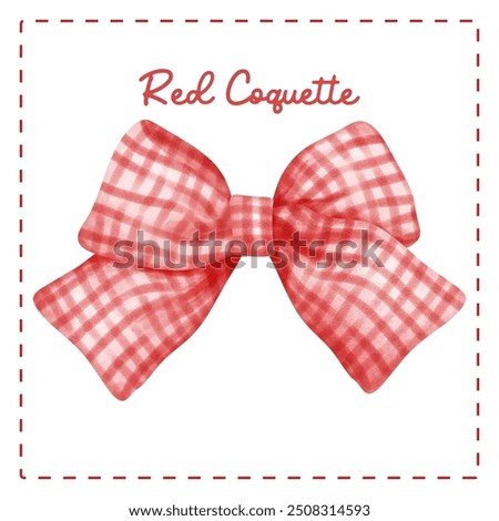 Red Coquette Gingham ribbon bow vintage Aesthetic watercolor vector