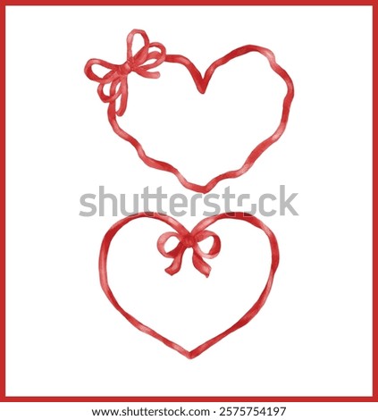 Red Coquette Ribbon Bow Heart Shape Frame watercolor Whimsical Wavy Aesthetic set