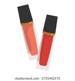 Red and coral lipstick flat vector, makeup, beauty products