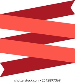 Red and coral ribbons are creating a zigzag pattern on a white background, forming a dynamic and eye catching design suitable for various decorative purposes