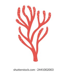 Red corals Alcyonacea Hand drawn Precious coral. Exotic coral reef underwater nature life. sea life Modern flat illustration. object isolated on white background. Logo, silhouette. Vector illustration