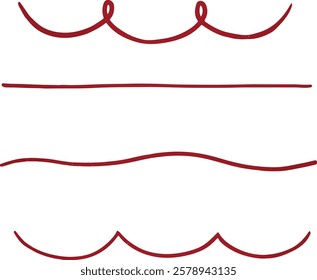 red Cord, Garland, wire, rope, Christmas, coiled ribbon, watercolor ribbon, festive, decoration. Vector, set, collection. Watercolor, Vintage. Greeting design, invitation, celebrate, event, party, new