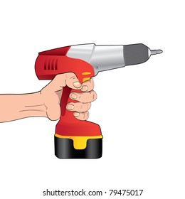 Red Cordless Drill in hand - illustration