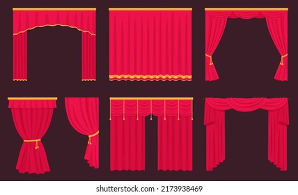 Red Corduroy Curtains. Theater Scenes. Vector Illustration