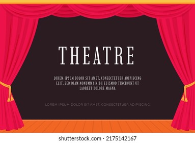 Red corduroy curtains. Theater scenes. Opera curtains. Vector illustration