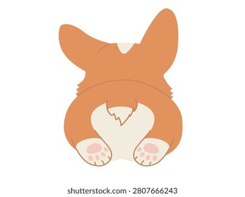 Red Corgi dog, view from behind. Flat color vector illustration isolated on a white background