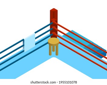 red corner of boxing arena for martial arts matches. Empty sports ring in isometric. Vector