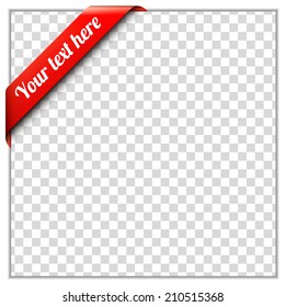 Red corner ribbon template with white paper frame and transparent background. Put your own text and background image. Corner ribbon vector illustration