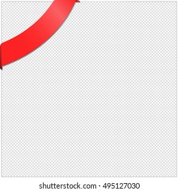 Red corner ribbon template with white paper frame and transparent background. Put your own text and background image. Corner ribbon vector illustration