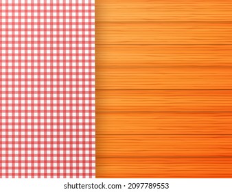 Manteles de esquina roja sobre una mesa de madera blanca. Ilustración de material vectorial.