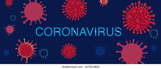 Red corona virus infection vector banner with navy background. Virus corona virus microbe vector. Corona virus sign disense outbreak background