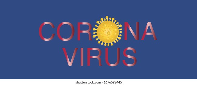 Red corona virus text with yellow infection vector banner with navy background. Virus corona virus microbe vector. Corona virus sign disense outbreak background