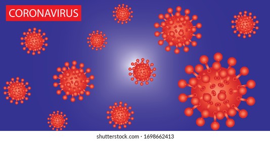 rote Coronavirus-Zelle auf Farbverlauf-blauem Hintergrund