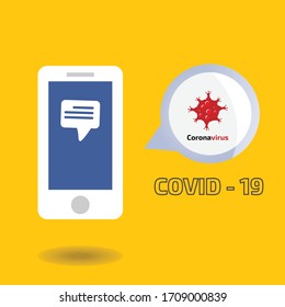 Red Coronavirus in chat application phone on yellow background vector : COVID-19 Concept vector