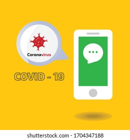 Red Coronavirus in chat line application phone on yellow background vector : COVID-19 Concept vector