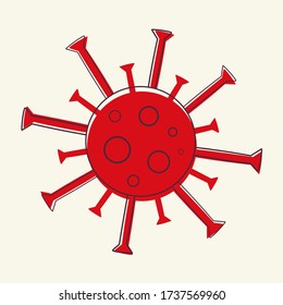 Red coronavirus doodle vector isolated on a light background, covid-19 virus illustration
