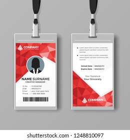 Red corporate ID card template with abstract geometric style