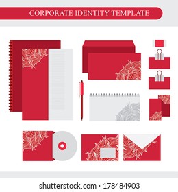 Red corporate identity design template with gray elements. Business kit. Vector illustration