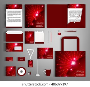 Red corporate identity template design with abstract background. Business set stationery.