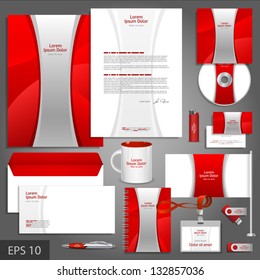 Red corporate identity template with silver stripe. Vector company style for brandbook and guideline. EPS 10