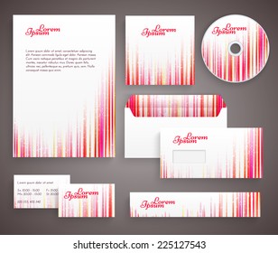 Red corporate identity template with vertical lines.