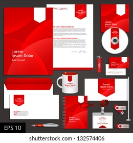 red corporate identity template with white arrow. Vector company style for brandbook and guideline. EPS 10